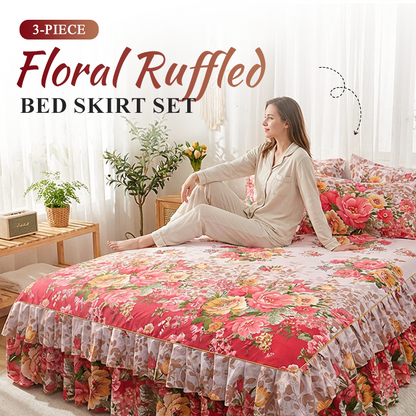 🌸 50% OFF! ✨ 3-Piece Floral Ruffled Bed Skirt Set – Elegant Ruffle Design, Fade-Resistant Reactive Dyeing & Pilling-Resistant Cotton Blend – Conceals Storage with Designer Charm 🛏️