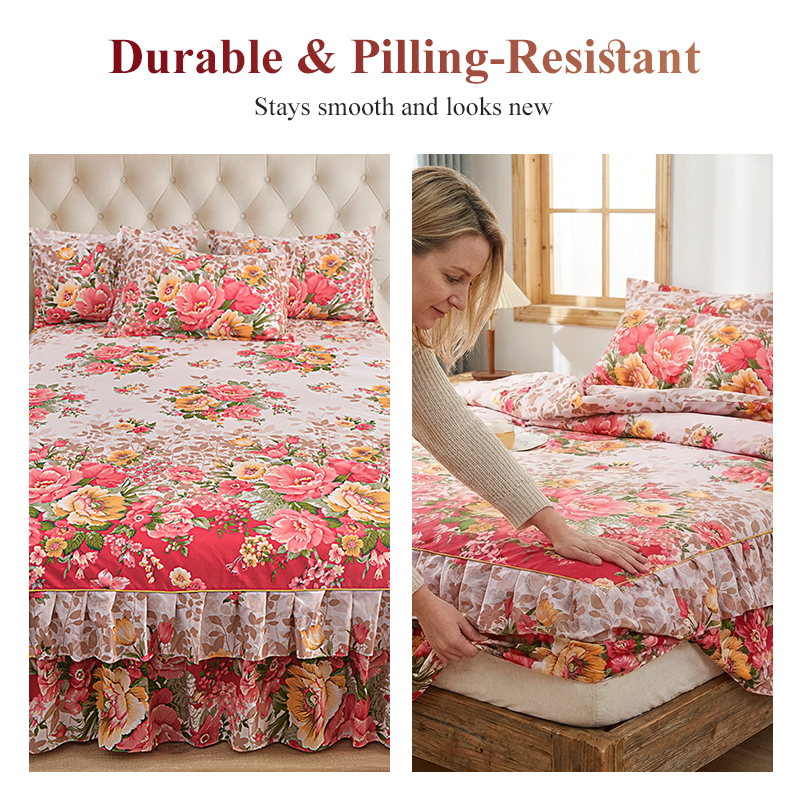 🌸 50% OFF! ✨ 3-Piece Floral Ruffled Bed Skirt Set – Elegant Ruffle Design, Fade-Resistant Reactive Dyeing & Pilling-Resistant Cotton Blend – Conceals Storage with Designer Charm 🛏️