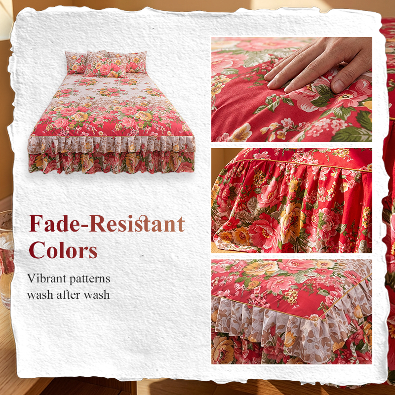 🌸 50% OFF! ✨ 3-Piece Floral Ruffled Bed Skirt Set – Elegant Ruffle Design, Fade-Resistant Reactive Dyeing & Pilling-Resistant Cotton Blend – Conceals Storage with Designer Charm 🛏️