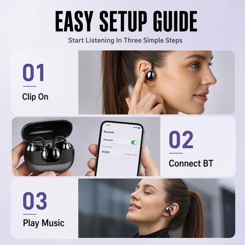 Open-Ear Wireless Clip-On Earbuds