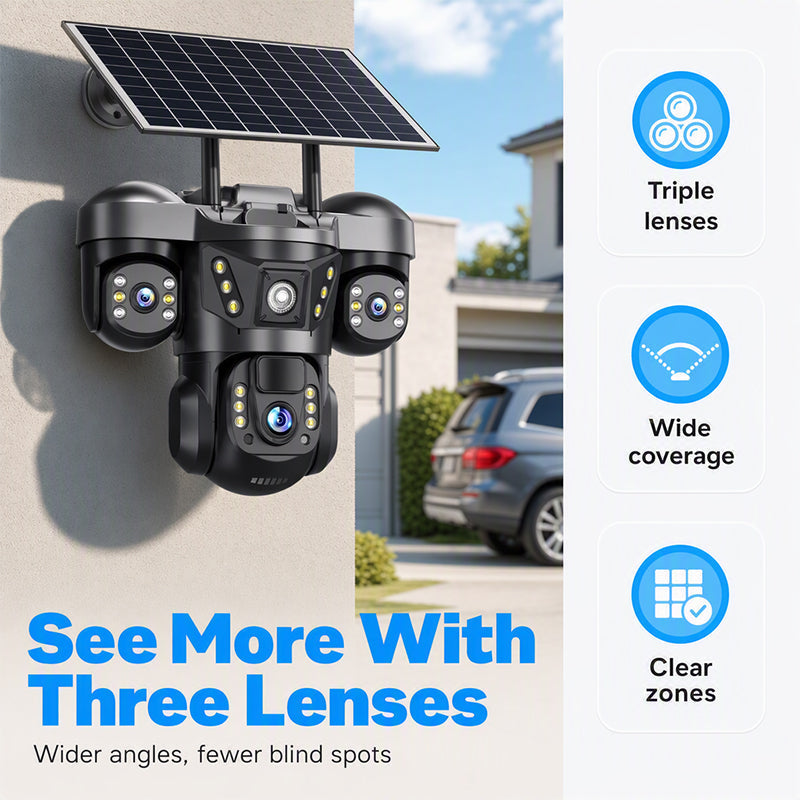 Triple Lens Solar WiFi Security Camera
