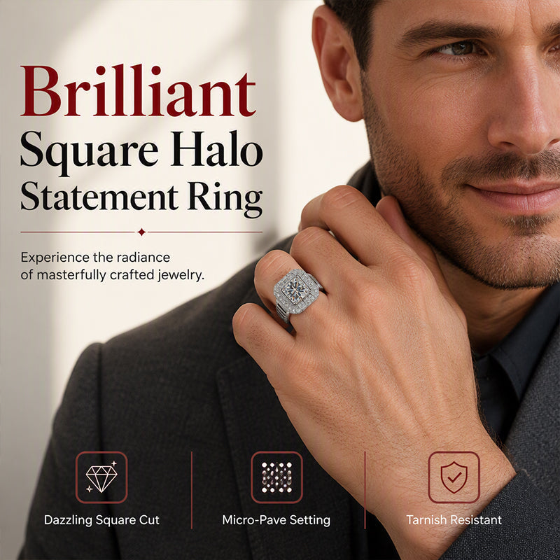 Elegant Sparkly Square Halo Ring
