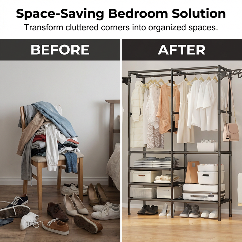 Heavy-Duty Freestanding Clothes Rack with Shelves