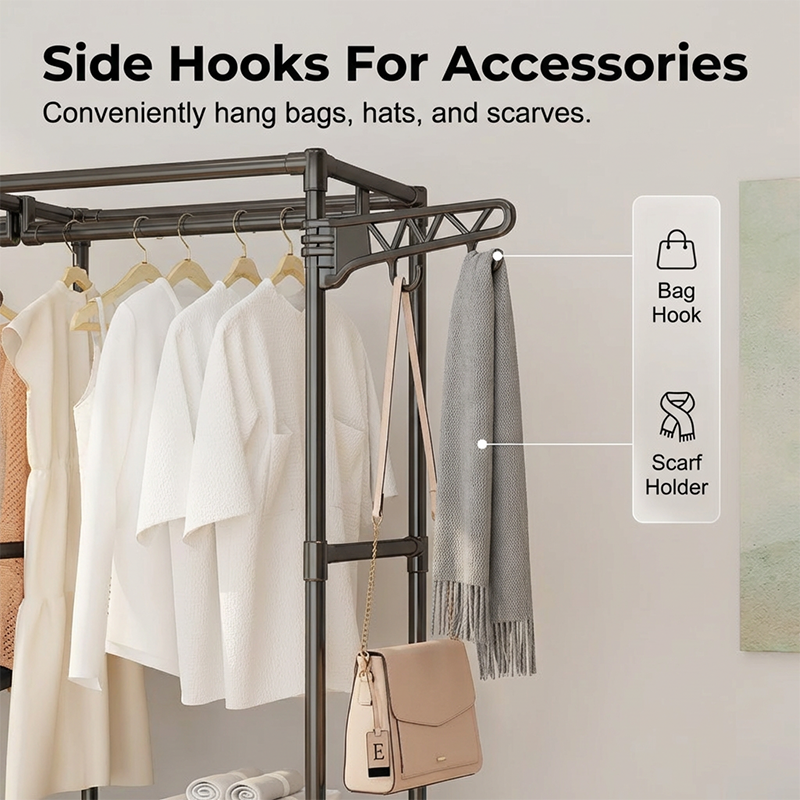 Heavy-Duty Freestanding Clothes Rack with Shelves