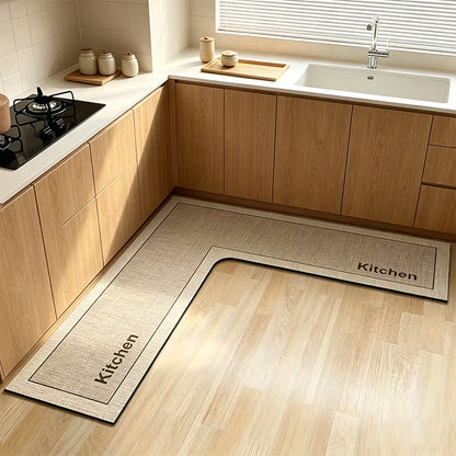 💧 Quick-Dry Kitchen Mat – L-shape diatomite, absorbs water & oil, non-slip. Keeps kitchen dry & safe! 🛡️✅