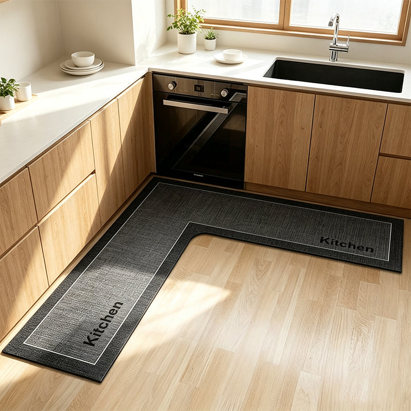 💧 Quick-Dry Kitchen Mat – L-shape diatomite, absorbs water & oil, non-slip. Keeps kitchen dry & safe! 🛡️✅