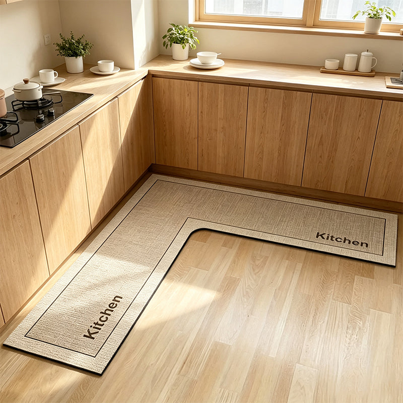 💧 Quick-Dry Kitchen Mat – L-shape diatomite, absorbs water & oil, non-slip. Keeps kitchen dry & safe! 🛡️✅