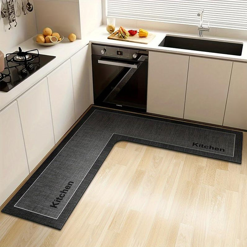 💧 Quick-Dry Kitchen Mat – L-shape diatomite, absorbs water & oil, non-slip. Keeps kitchen dry & safe! 🛡️✅