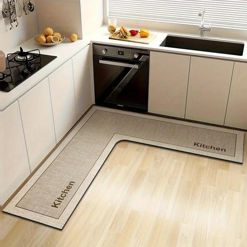 💧 Quick-Dry Kitchen Mat – L-shape diatomite, absorbs water & oil, non-slip. Keeps kitchen dry & safe! 🛡️✅