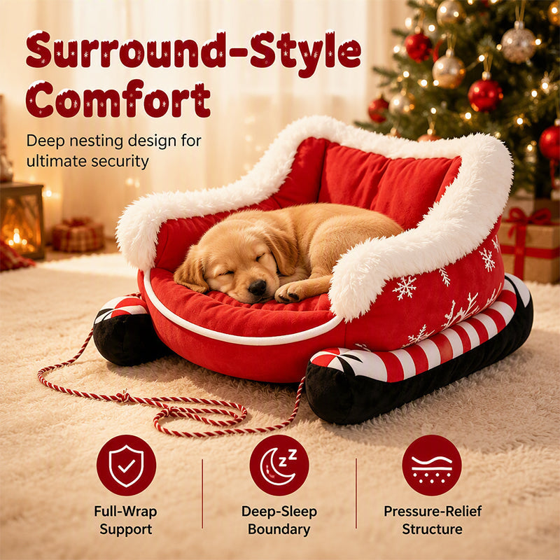 📢📢50% OFF !! ⏰Christmas Sleigh Pet Bed with Removable Cushion