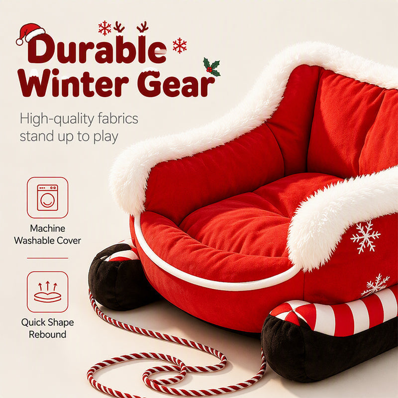 📢📢50% OFF !! ⏰Christmas Sleigh Pet Bed with Removable Cushion