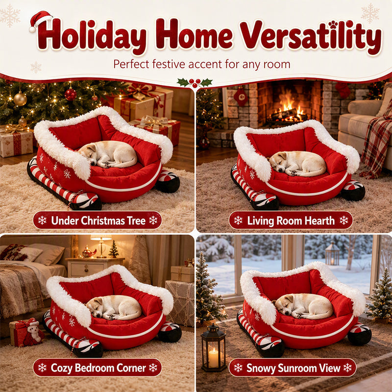 📢📢50% OFF !! ⏰Christmas Sleigh Pet Bed with Removable Cushion