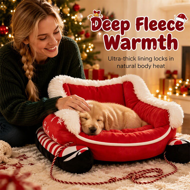 📢📢50% OFF !! ⏰Christmas Sleigh Pet Bed with Removable Cushion