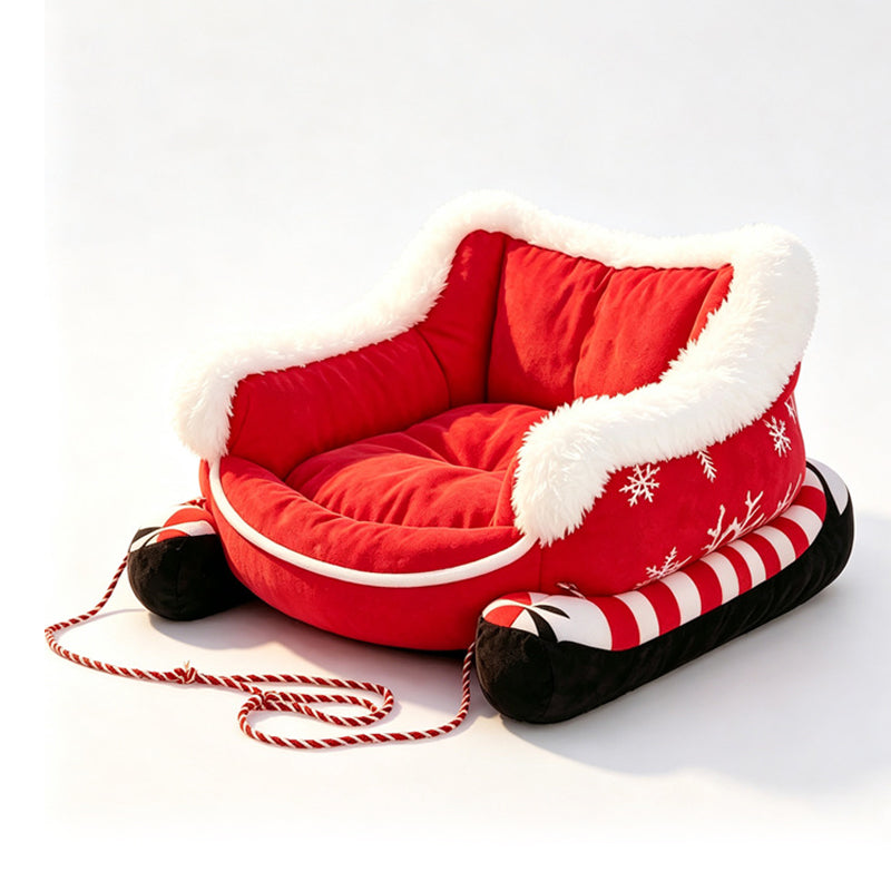 📢📢50% OFF !! ⏰Christmas Sleigh Pet Bed with Removable Cushion