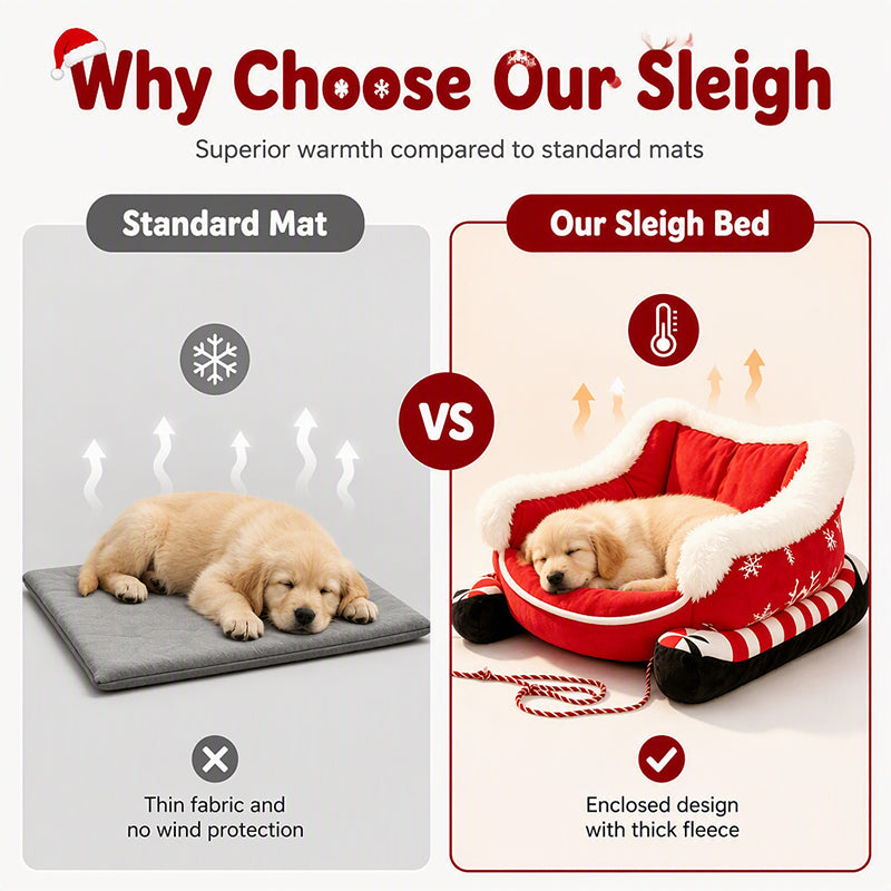 📢📢50% OFF !! ⏰Christmas Sleigh Pet Bed with Removable Cushion