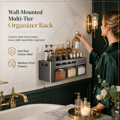 ⏳Limited-time 50% off⏰No-Drill Wall-Mounted Kitchen Spice Rack and Seasoning Organizer Box with Condiment Jars and Spoons🧂🏠