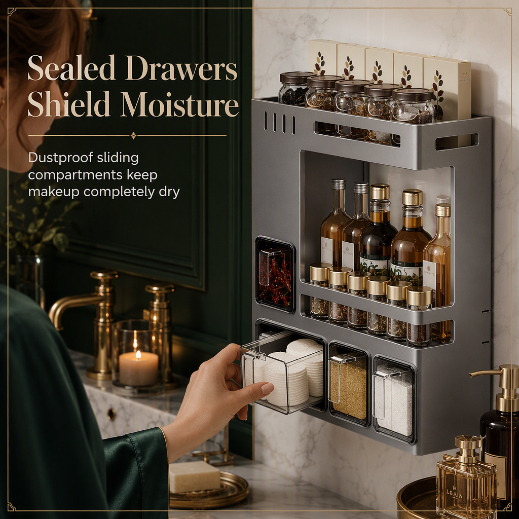 ⏳Limited-time 50% off⏰No-Drill Wall-Mounted Kitchen Spice Rack and Seasoning Organizer Box with Condiment Jars and Spoons🧂🏠