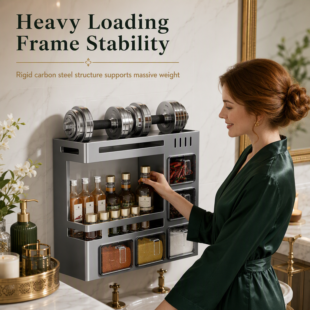 ⏳Limited-time 50% off⏰No-Drill Wall-Mounted Kitchen Spice Rack and Seasoning Organizer Box with Condiment Jars and Spoons🧂🏠