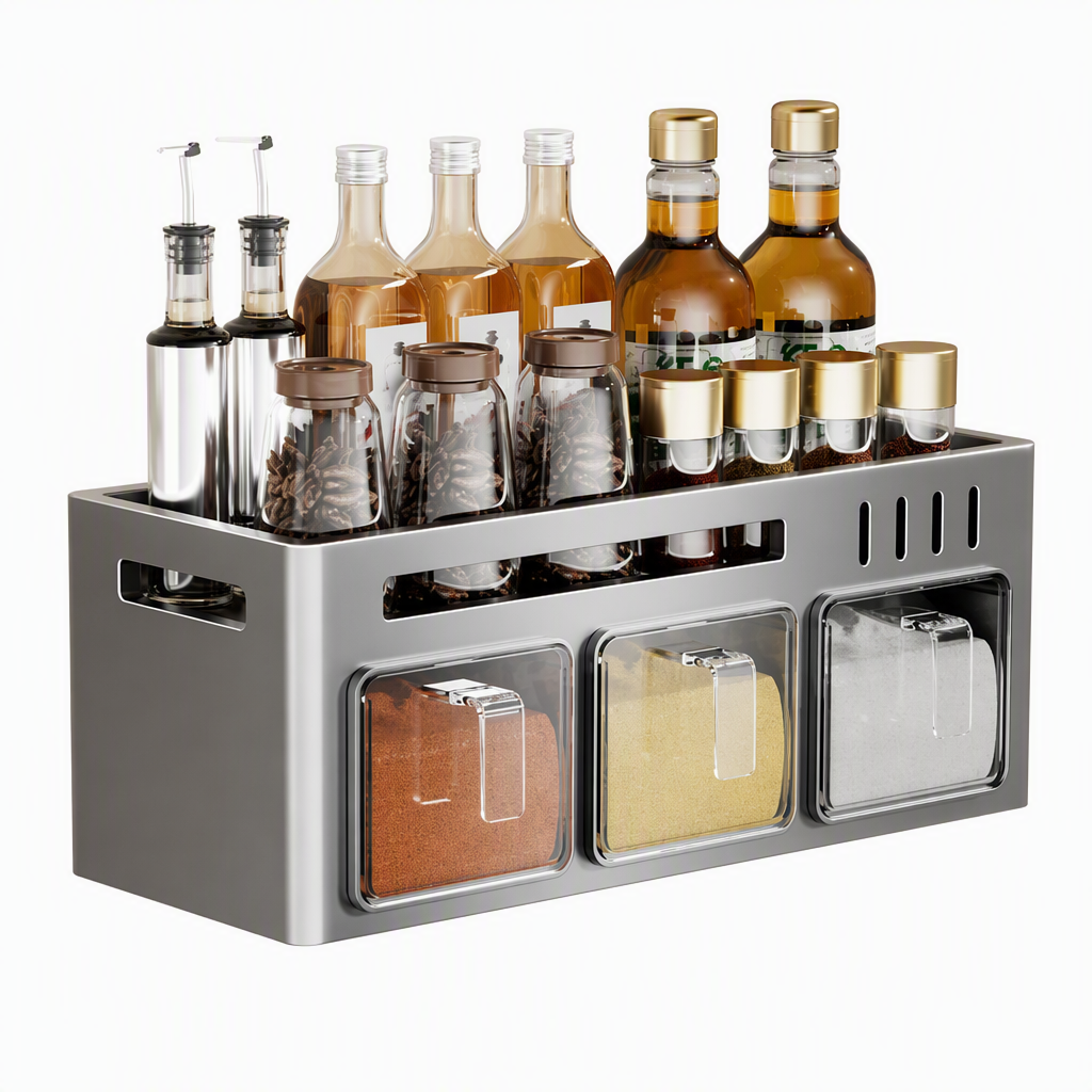⏳Limited-time 50% off⏰No-Drill Wall-Mounted Kitchen Spice Rack and Seasoning Organizer Box with Condiment Jars and Spoons🧂🏠