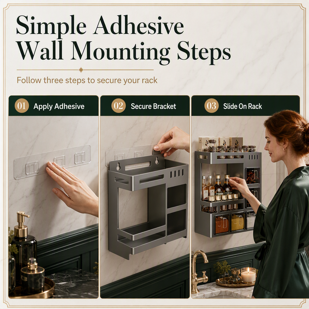 ⏳Limited-time 50% off⏰No-Drill Wall-Mounted Kitchen Spice Rack and Seasoning Organizer Box with Condiment Jars and Spoons🧂🏠