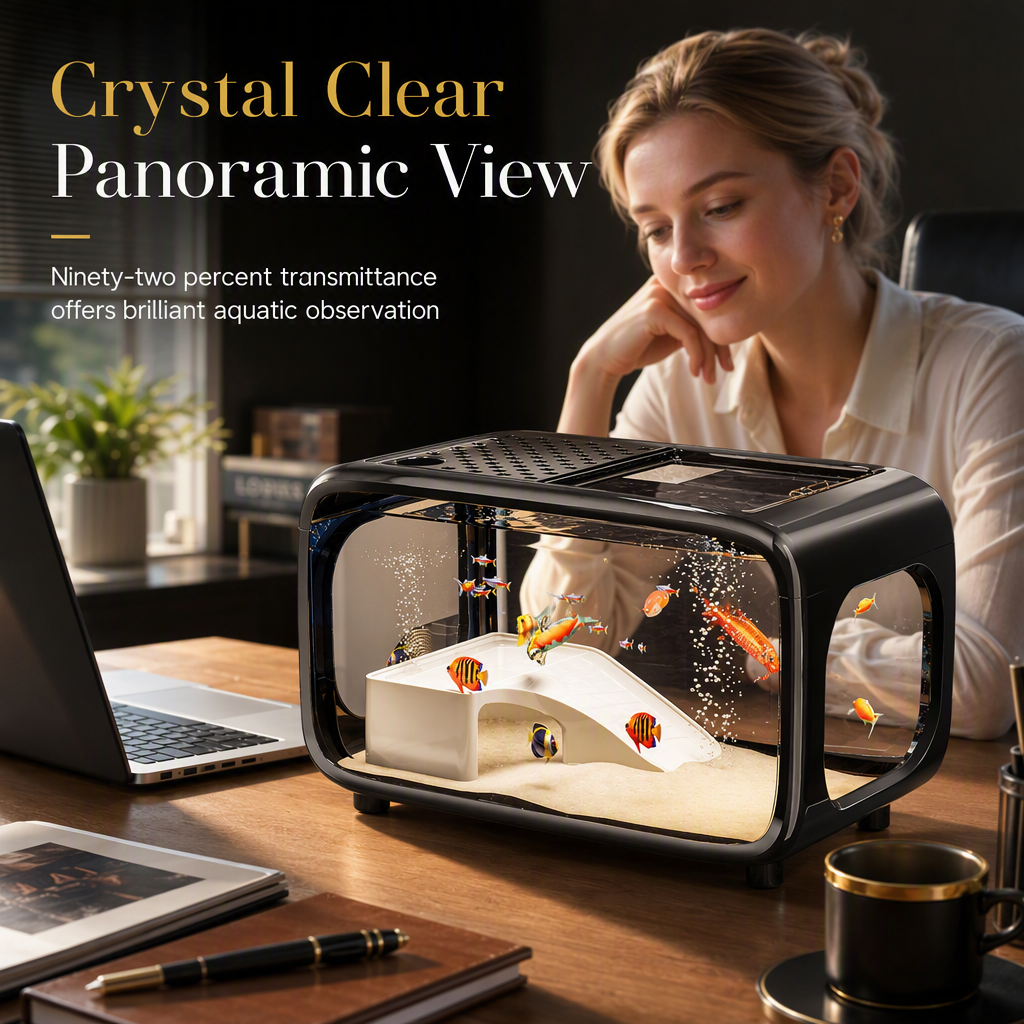 🐠 50% OFF! ✨ Transparent Panoramic Desktop Fish Tank – Crystal-Clear AS Material, Dual-Function Top Lid & Impact-Resistant Build – Modern Living Decor for Desk & Home 🏠