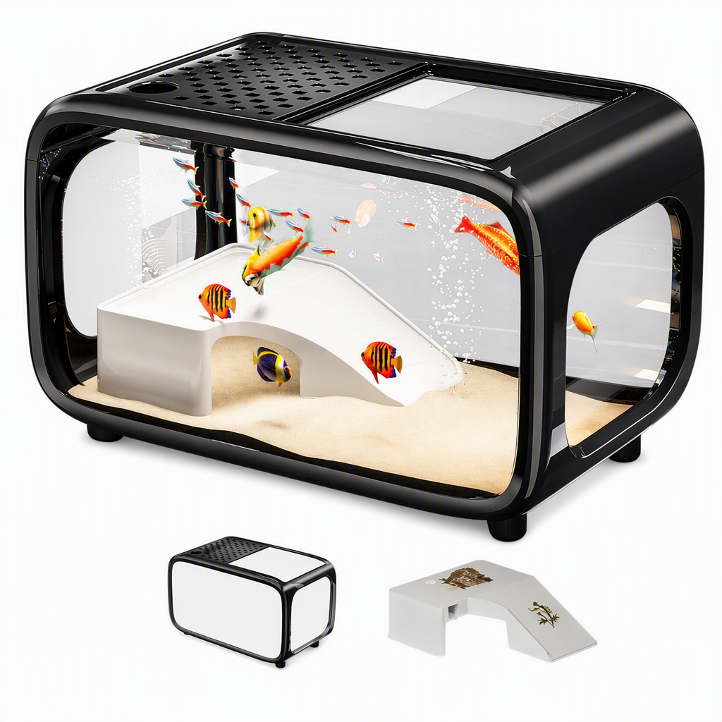 🐠 50% OFF! ✨ Transparent Panoramic Desktop Fish Tank – Crystal-Clear AS Material, Dual-Function Top Lid & Impact-Resistant Build – Modern Living Decor for Desk & Home 🏠