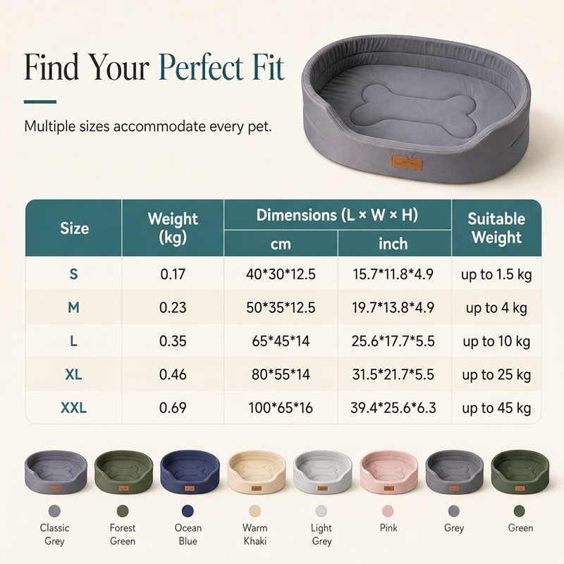 Detachable Oval Polar Fleece and Oxford Cloth Pet Bed with Moisture Proof Non Slip Bottom and Sponge Cushion for Dogs and Cats