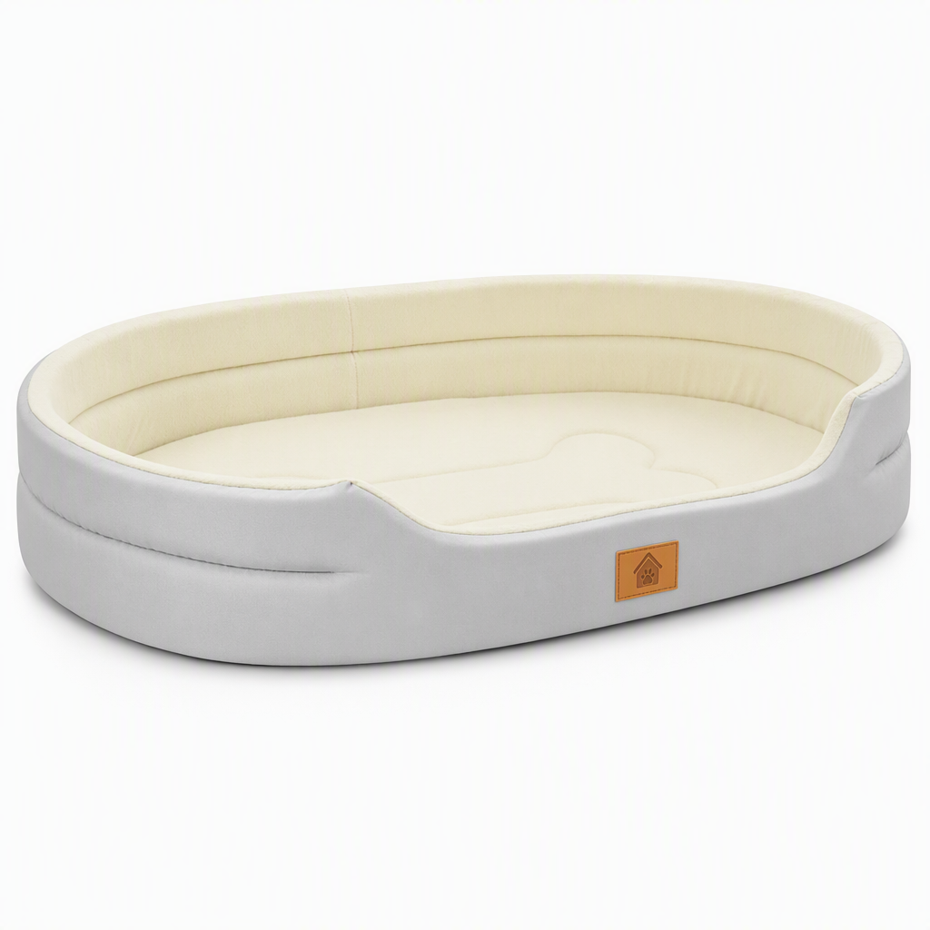 Detachable Oval Polar Fleece and Oxford Cloth Pet Bed with Moisture Proof Non Slip Bottom and Sponge Cushion for Dogs and Cats