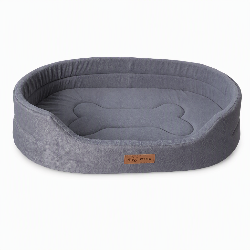 Detachable Oval Polar Fleece and Oxford Cloth Pet Bed with Moisture Proof Non Slip Bottom and Sponge Cushion for Dogs and Cats