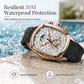 Men's Tonneau Quartz Chronograph Watch with Skeleton Flywheel Dial Moon Phase Calendar and Silicone Strap