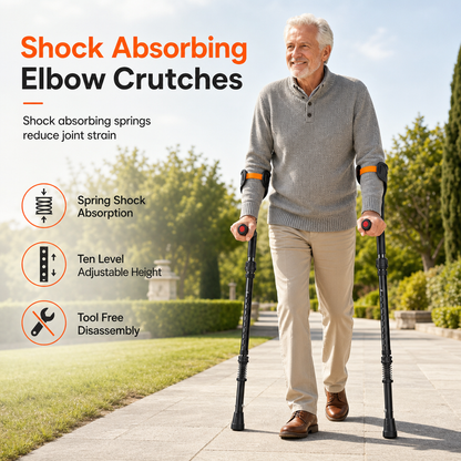 🦽 LIMITED-TIME 50% OFF! 💨 Folding Forearm Crutches – Spring Shock Absorb, Aluminum Frame, Slip-resistant ✨