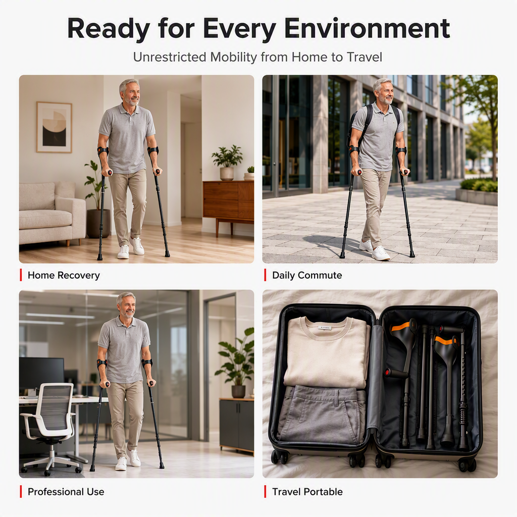 🦽 LIMITED-TIME 50% OFF! 💨 Folding Forearm Crutches – Spring Shock Absorb, Aluminum Frame, Slip-resistant ✨
