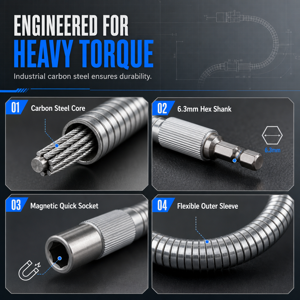 🔩 LIMITED-TIME 50% OFF! 💪 Universal Metal Flexible Shaft Extension Rod – 360° Bend, High Torque, Hex Fit ✨