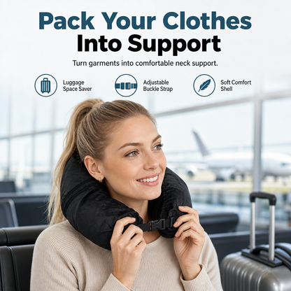 Fillable Travel Neck Pillow Clothes Storage Bag Portable Stuffable Airplane Travel Pillow 18x78cm