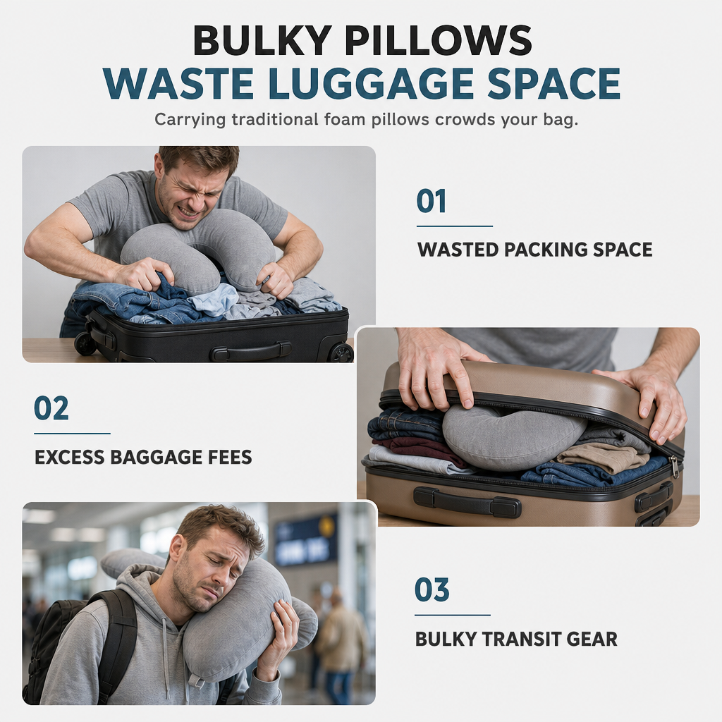 Fillable Travel Neck Pillow Clothes Storage Bag Portable Stuffable Airplane Travel Pillow 18x78cm