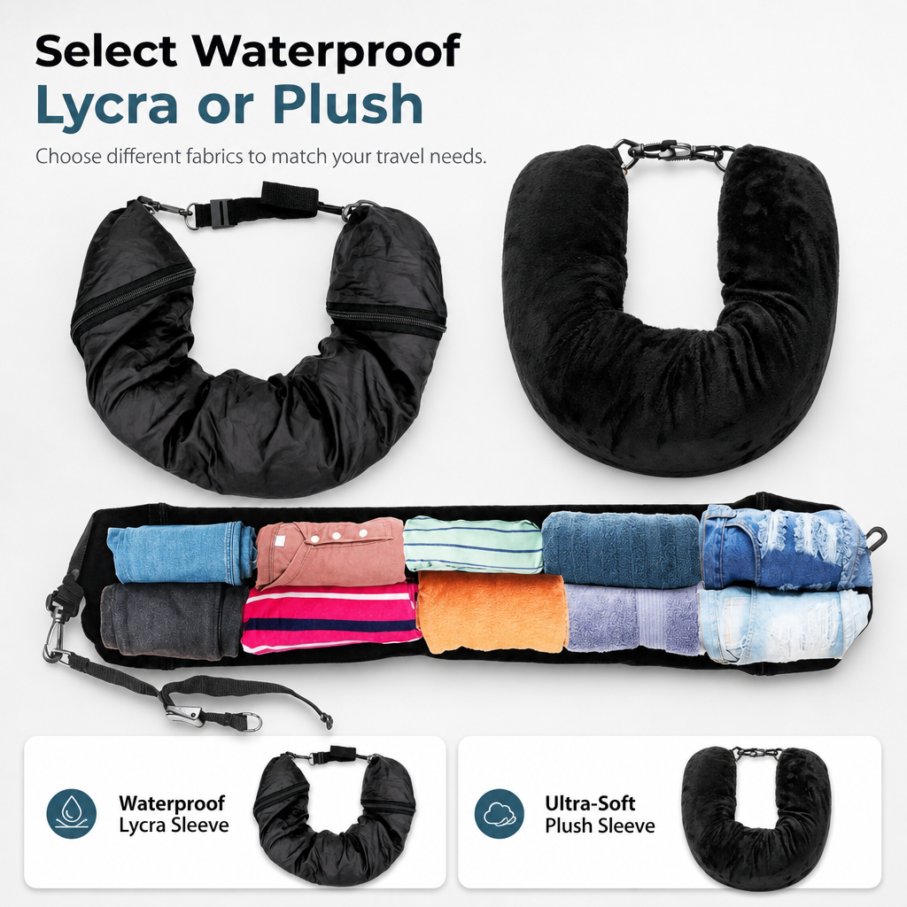Fillable Travel Neck Pillow Clothes Storage Bag Portable Stuffable Airplane Travel Pillow 18x78cm