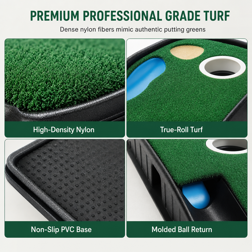 Portable Mini Golf Putting Mat Indoor and Outdoor Golf Practice Green Trainer with 3 Holes 264x19.5cm