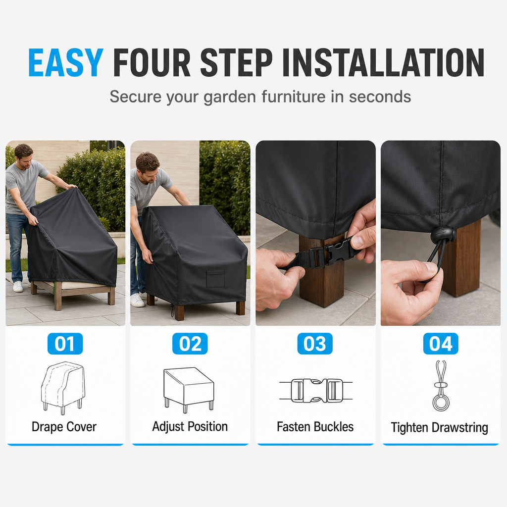 📢📢50% OFF !! ⏰Waterproof Outdoor Patio Chair Cover Sun Protection and Dustproof Furniture Cover for Lawn Chairs and Sofas