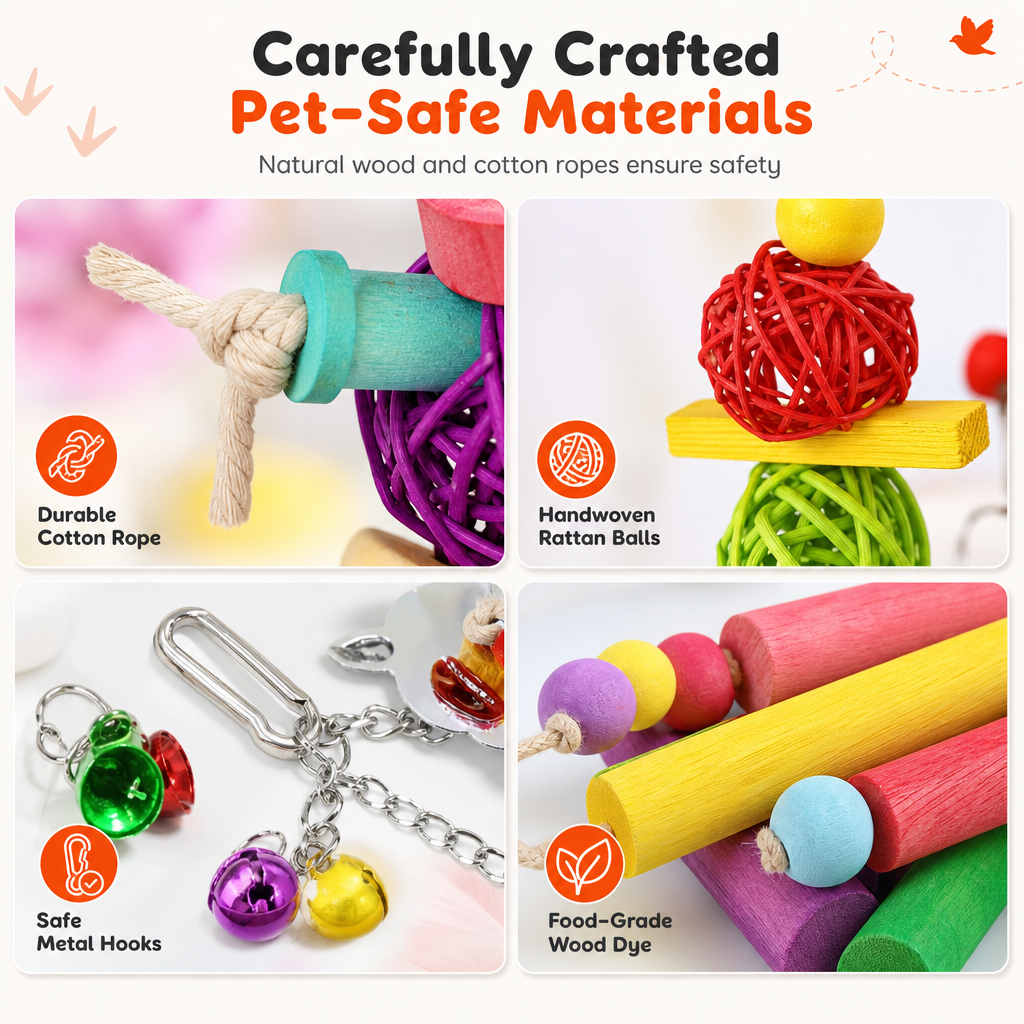 ⏳🔥LIMITED-TIME 50% OFF! ⏰Parrot Toy Set with Swing Perch and Chewing Toys for Bird Cage Decoration and Boredom Relief🦜🪀