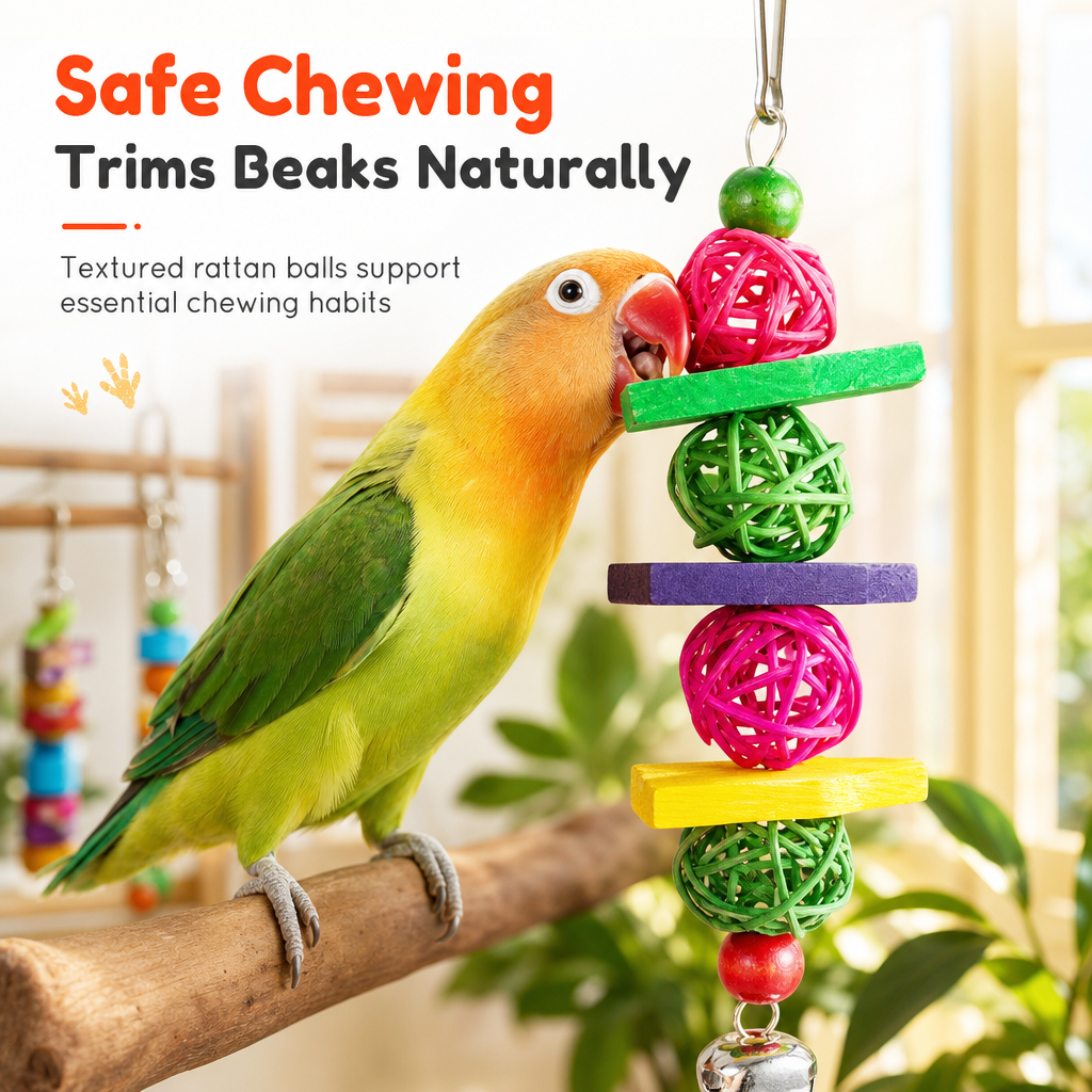 ⏳🔥LIMITED-TIME 50% OFF! ⏰Parrot Toy Set with Swing Perch and Chewing Toys for Bird Cage Decoration and Boredom Relief🦜🪀