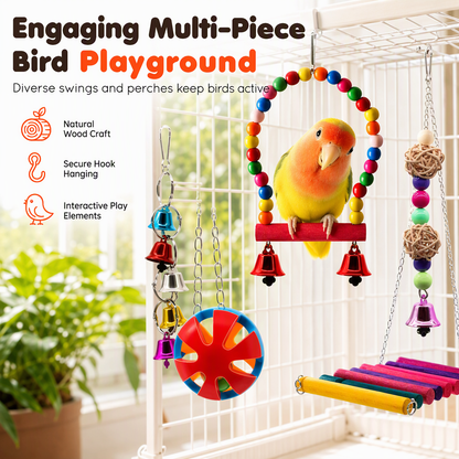 ⏳🔥LIMITED-TIME 50% OFF! ⏰Parrot Toy Set with Swing Perch and Chewing Toys for Bird Cage Decoration and Boredom Relief🦜🪀