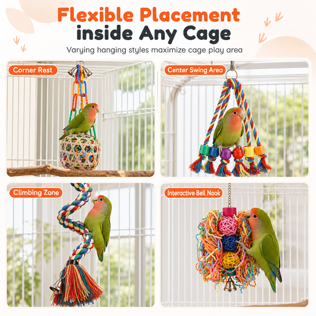 ⏳🔥LIMITED-TIME 50% OFF! ⏰Parrot Toy Set with Swing Perch and Chewing Toys for Bird Cage Decoration and Boredom Relief🦜🪀