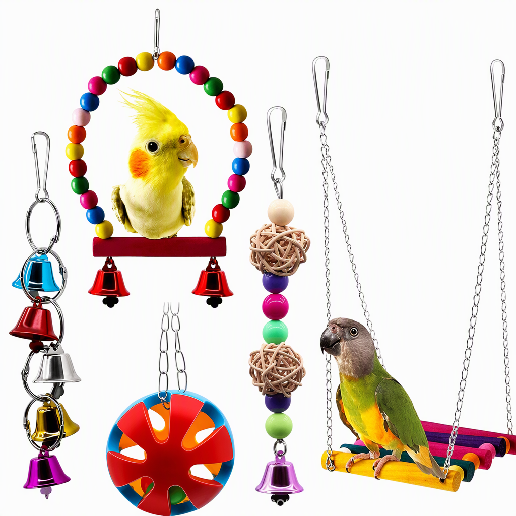 ⏳🔥LIMITED-TIME 50% OFF! ⏰Parrot Toy Set with Swing Perch and Chewing Toys for Bird Cage Decoration and Boredom Relief🦜🪀