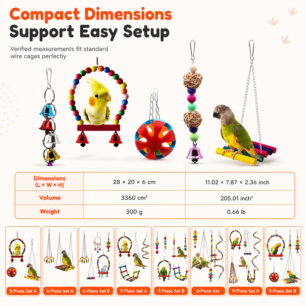 ⏳🔥LIMITED-TIME 50% OFF! ⏰Parrot Toy Set with Swing Perch and Chewing Toys for Bird Cage Decoration and Boredom Relief🦜🪀