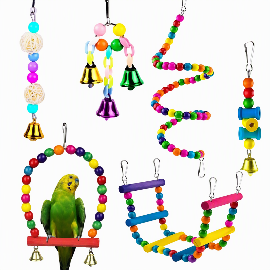 ⏳🔥LIMITED-TIME 50% OFF! ⏰Parrot Toy Set with Swing Perch and Chewing Toys for Bird Cage Decoration and Boredom Relief🦜🪀