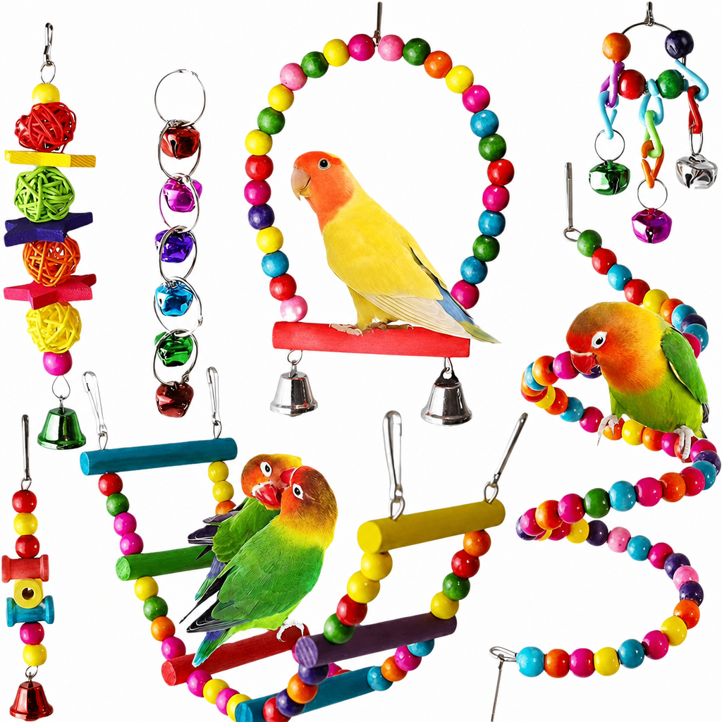 ⏳🔥LIMITED-TIME 50% OFF! ⏰Parrot Toy Set with Swing Perch and Chewing Toys for Bird Cage Decoration and Boredom Relief🦜🪀