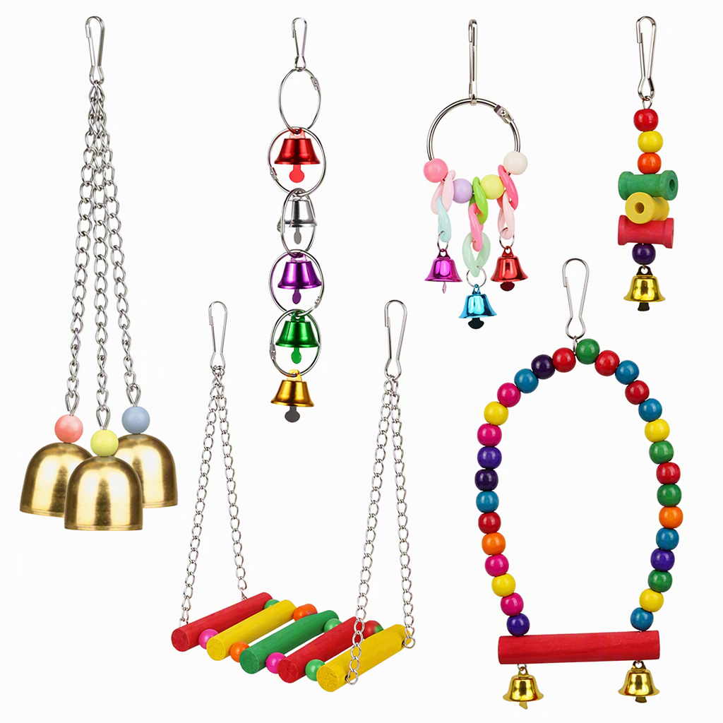 ⏳🔥LIMITED-TIME 50% OFF! ⏰Parrot Toy Set with Swing Perch and Chewing Toys for Bird Cage Decoration and Boredom Relief🦜🪀