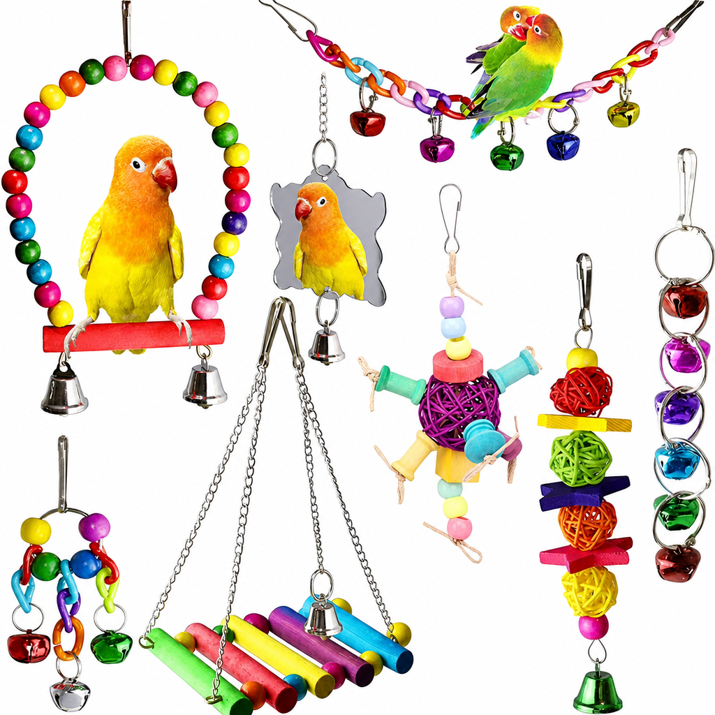 ⏳🔥LIMITED-TIME 50% OFF! ⏰Parrot Toy Set with Swing Perch and Chewing Toys for Bird Cage Decoration and Boredom Relief🦜🪀