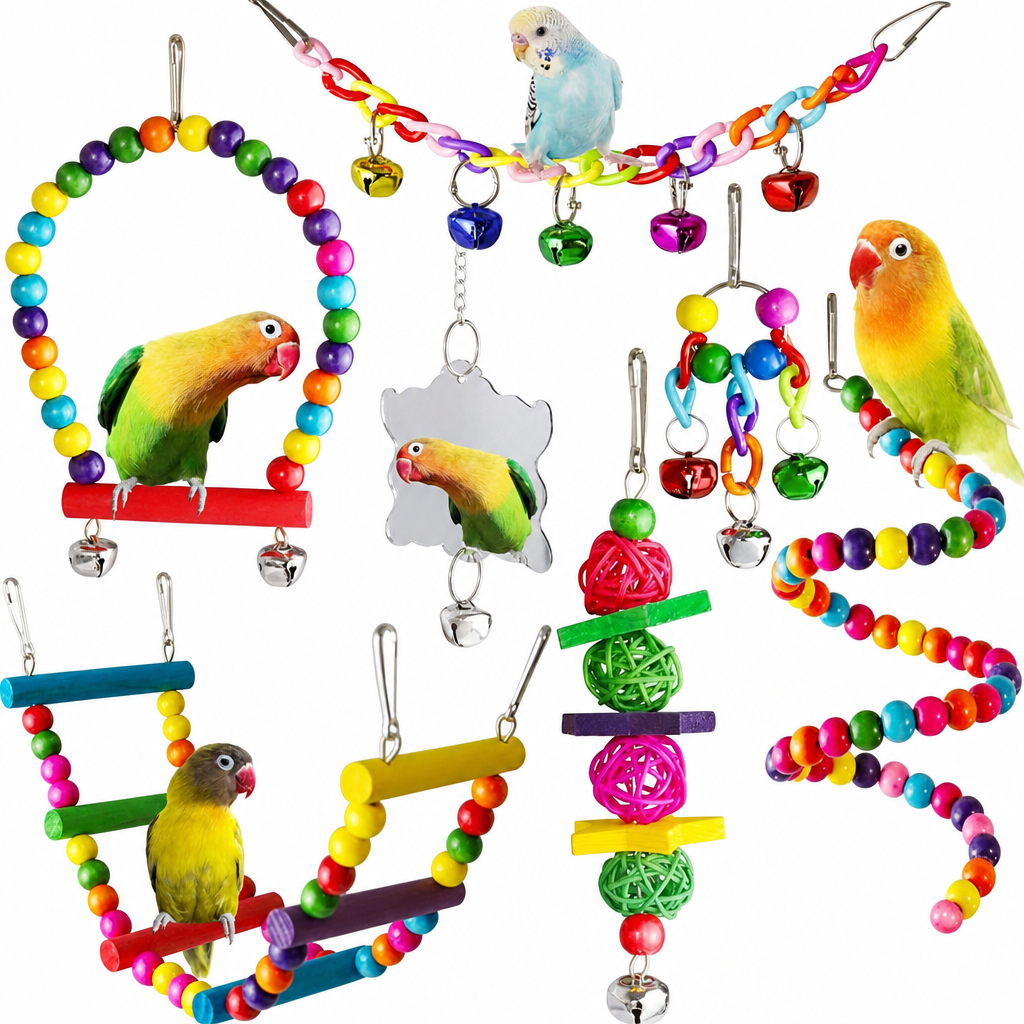 ⏳🔥LIMITED-TIME 50% OFF! ⏰Parrot Toy Set with Swing Perch and Chewing Toys for Bird Cage Decoration and Boredom Relief🦜🪀