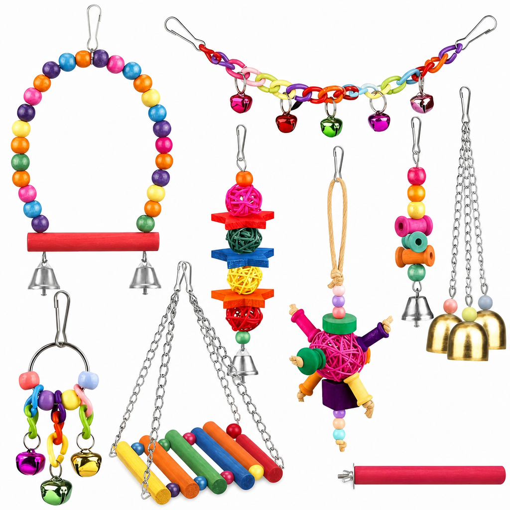 ⏳🔥LIMITED-TIME 50% OFF! ⏰Parrot Toy Set with Swing Perch and Chewing Toys for Bird Cage Decoration and Boredom Relief🦜🪀
